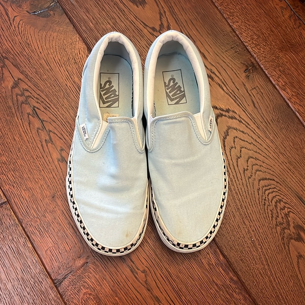 Baby blue slip on vans